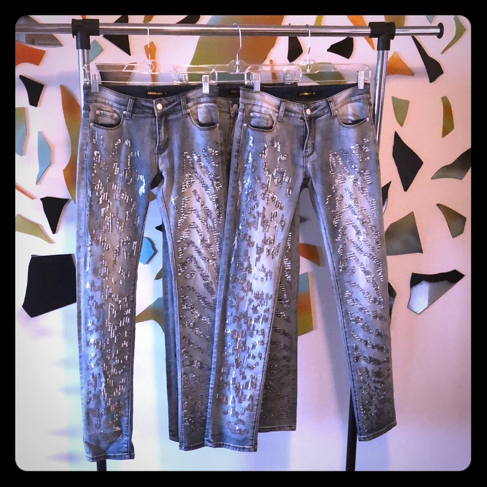 Distressed Sequins Skinny Jeans. Size 5 and 9 only